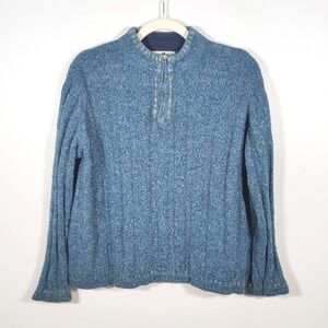 Woolrich Peacock Heather Ramie Wool Quarter Zip Sweater XL Cabincore Blue
